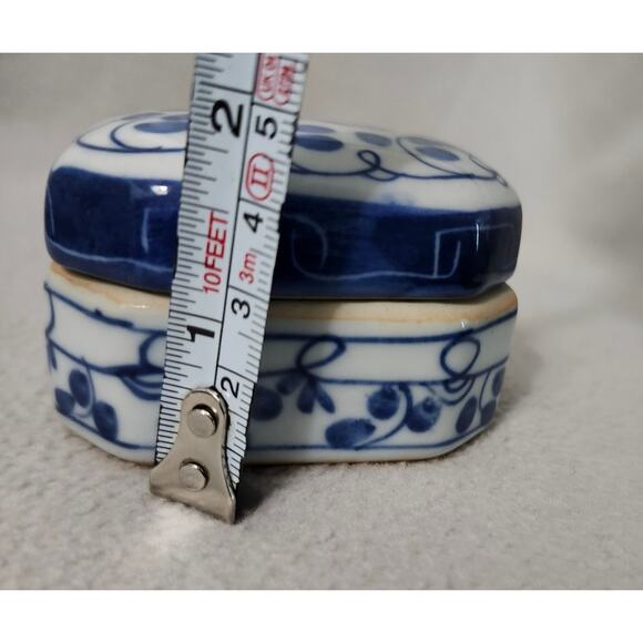 Hand Painted Thailand Vintage Trinket Dish Ceramic Blue White Rectangle - Picture 9 of 9